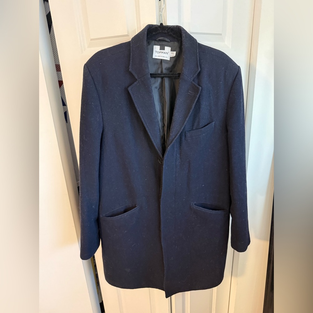 Topman Men’s Navy Wool Overcoat